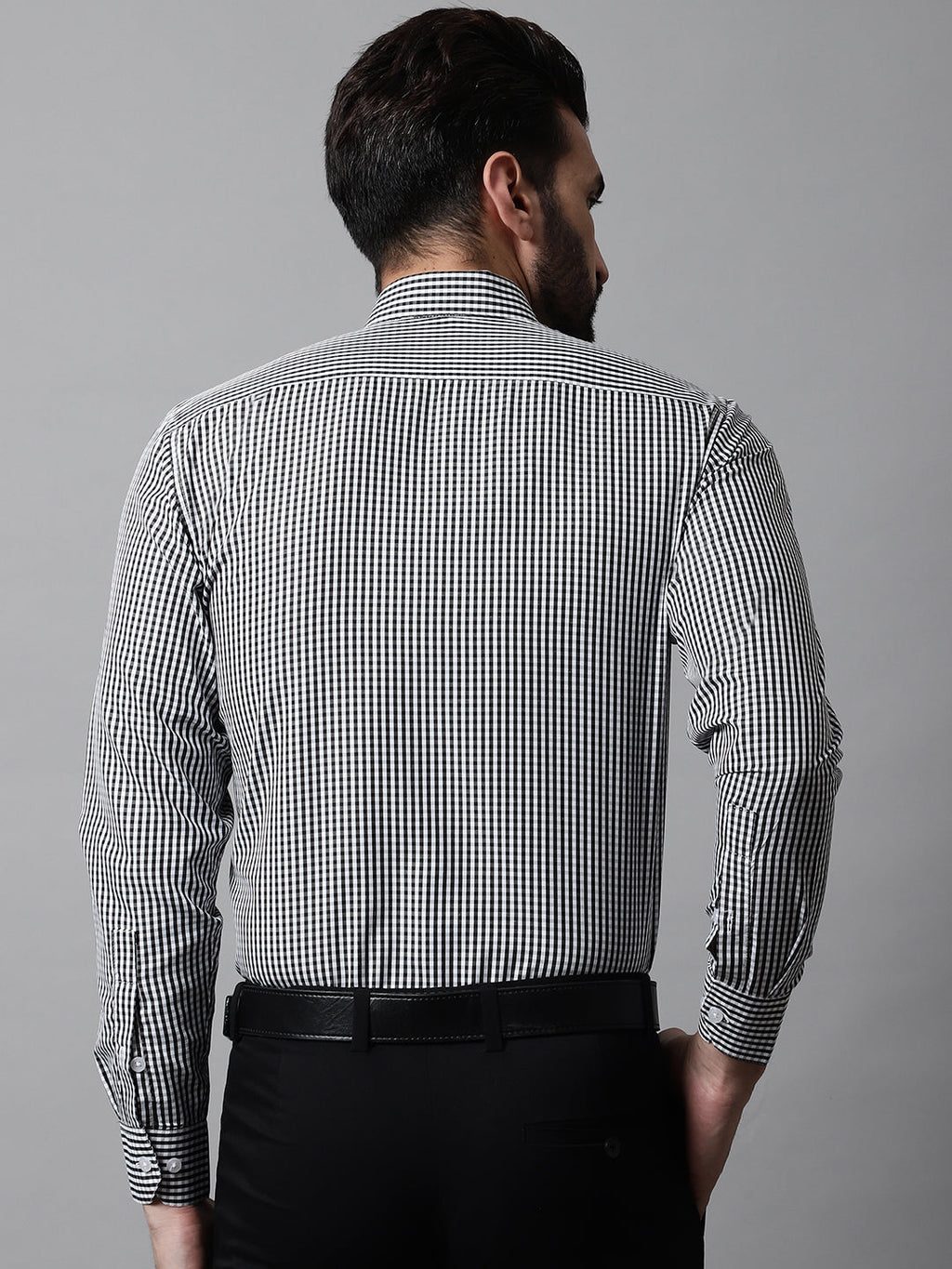 Jainish Men's Black Micro Checked Causal Shirt
