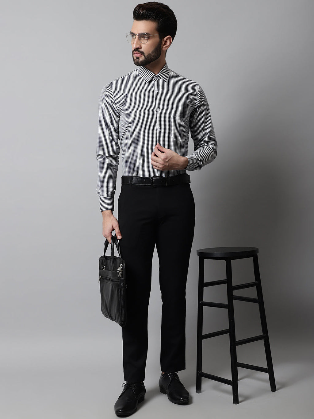 Jainish Men's Black Micro Checked Causal Shirt