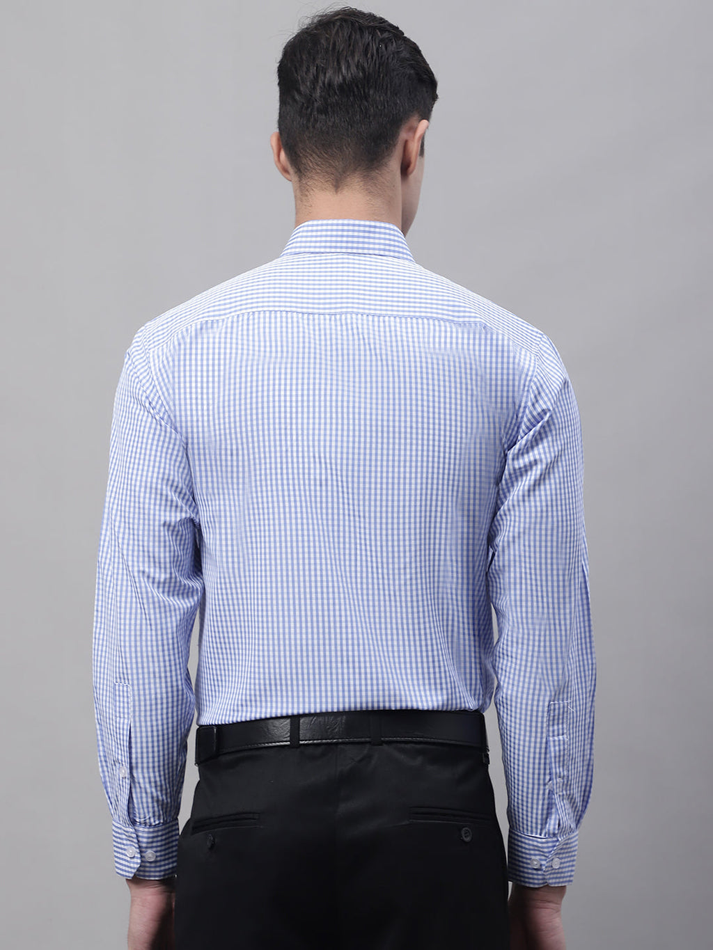 Jainish Men's Blue Micro Checked Formal Shirt
