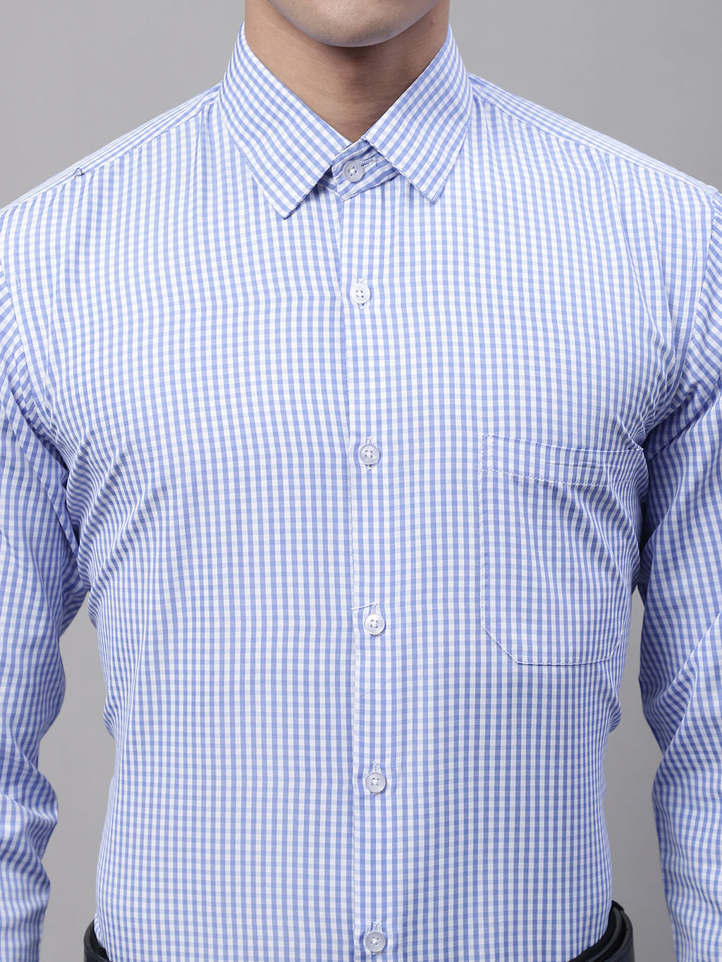 Jainish Men's Blue Micro Checked Formal Shirt