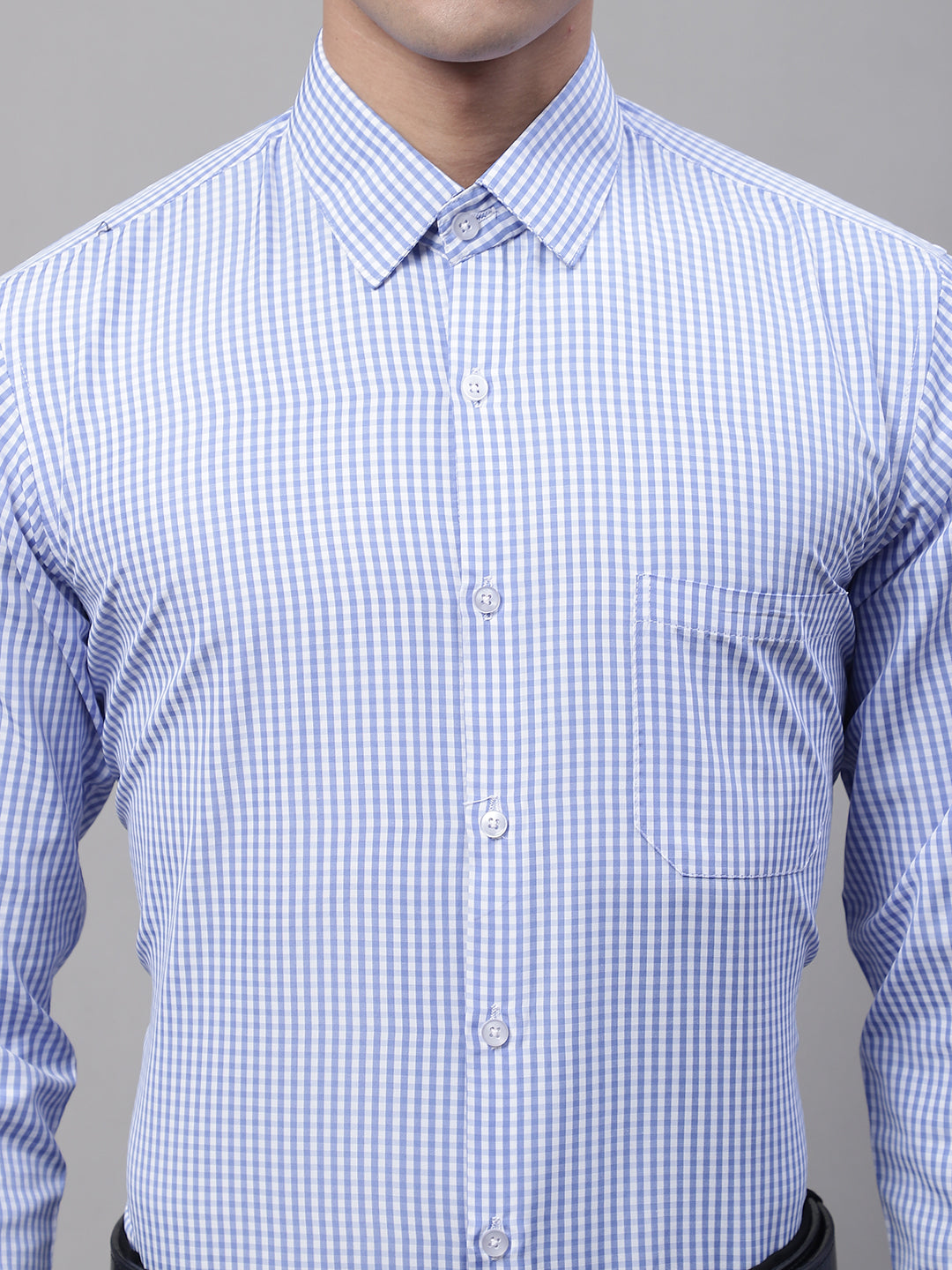 Jainish Men's Blue Micro Checked Formal Shirt