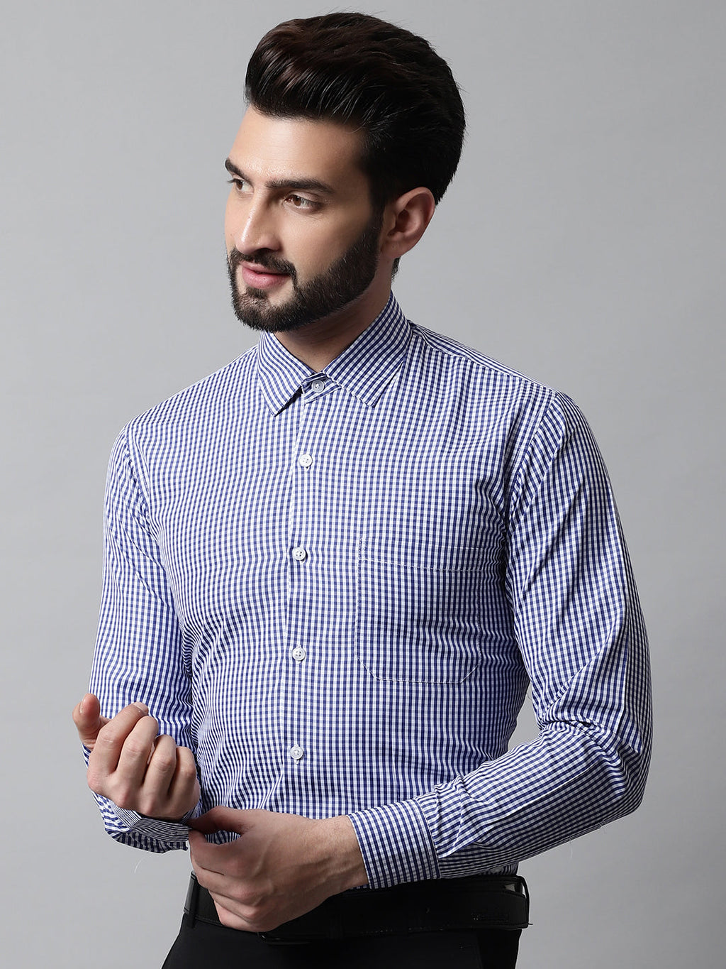Jainish Men's Navy Blue Micro Checked Causal Shirt