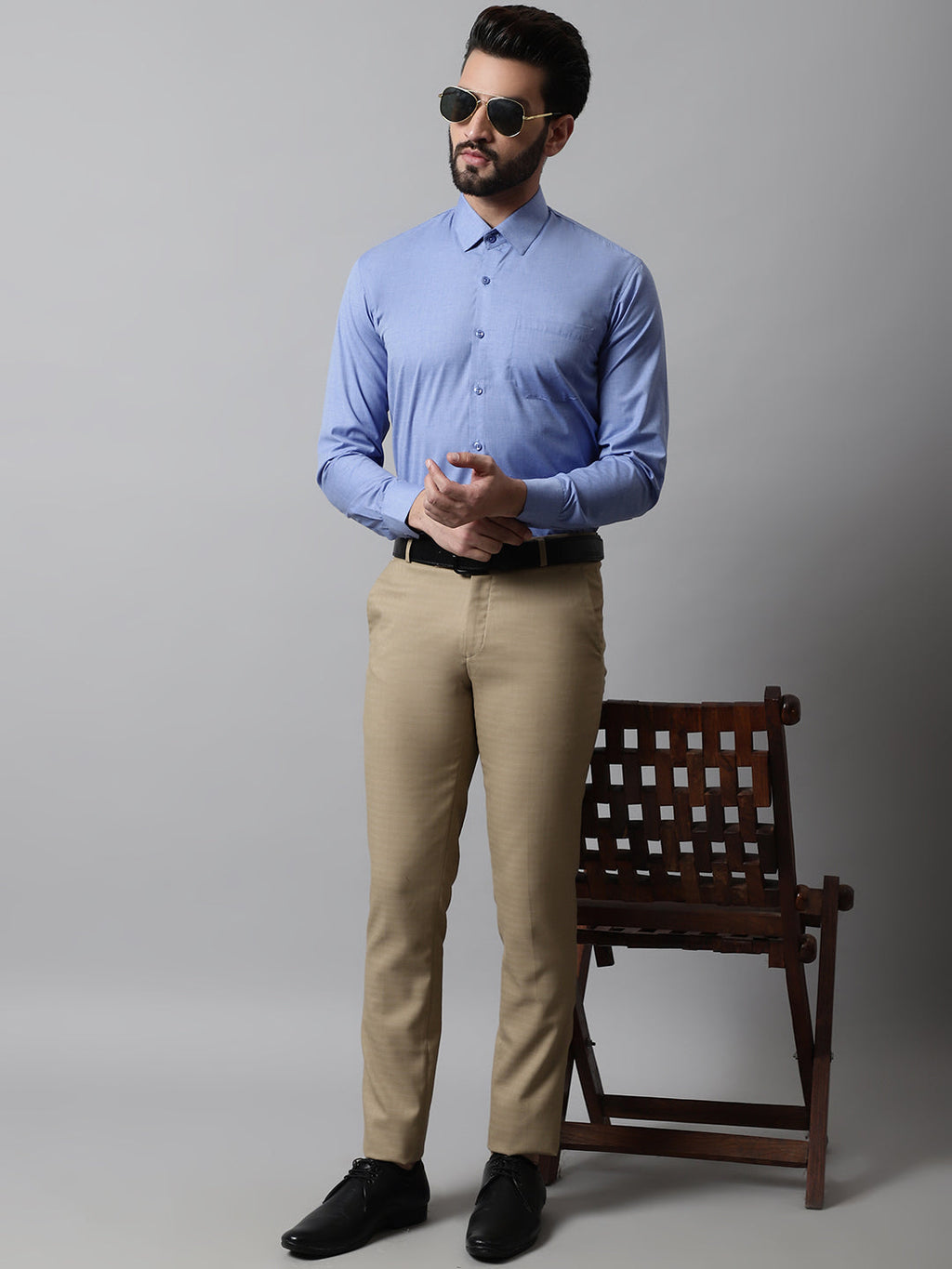 Jainish Men's Blue Classic Slim Fit Solid Formal Shirt
