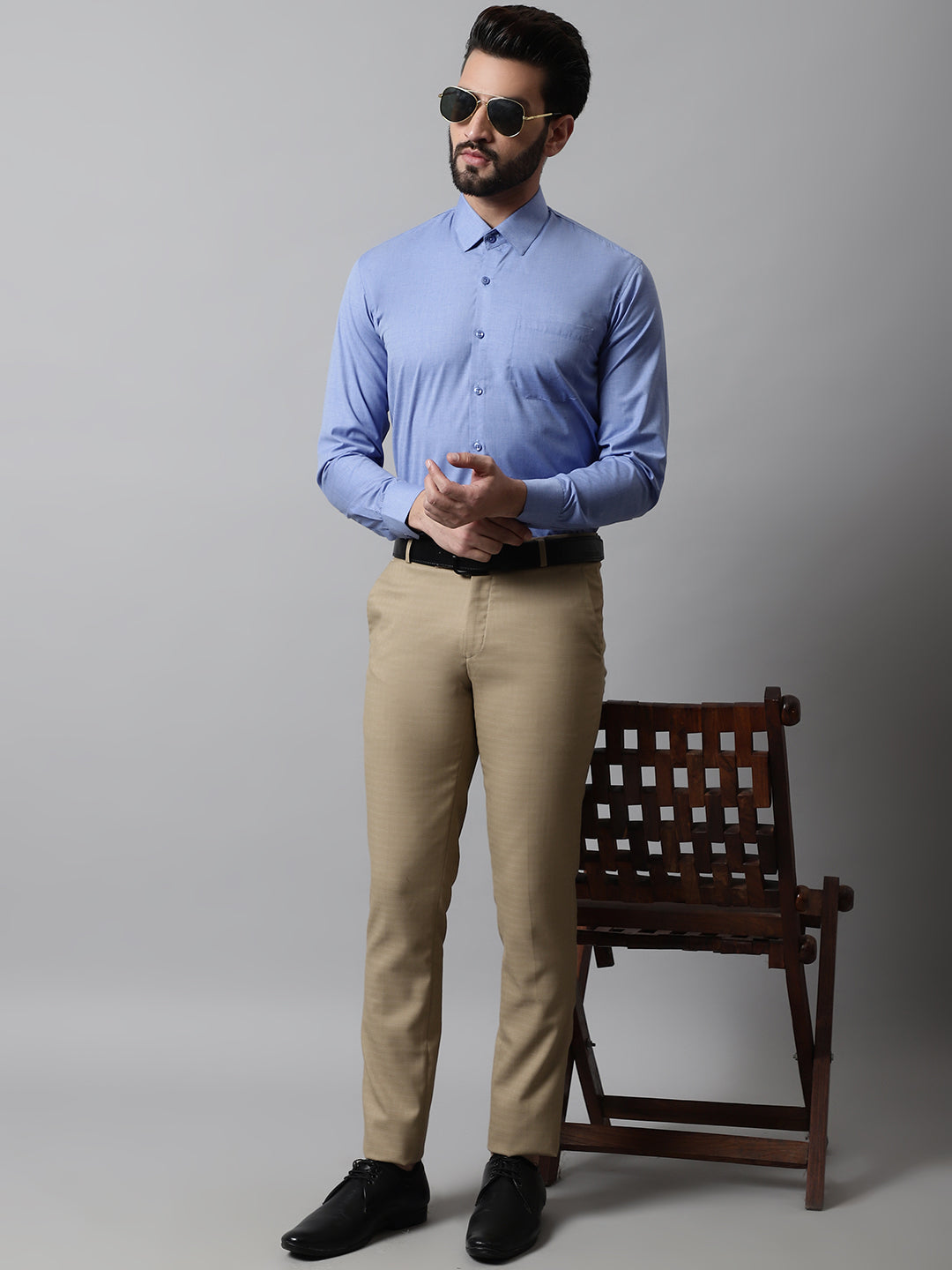 Jainish Men's Blue Classic Slim Fit Solid Formal Shirt