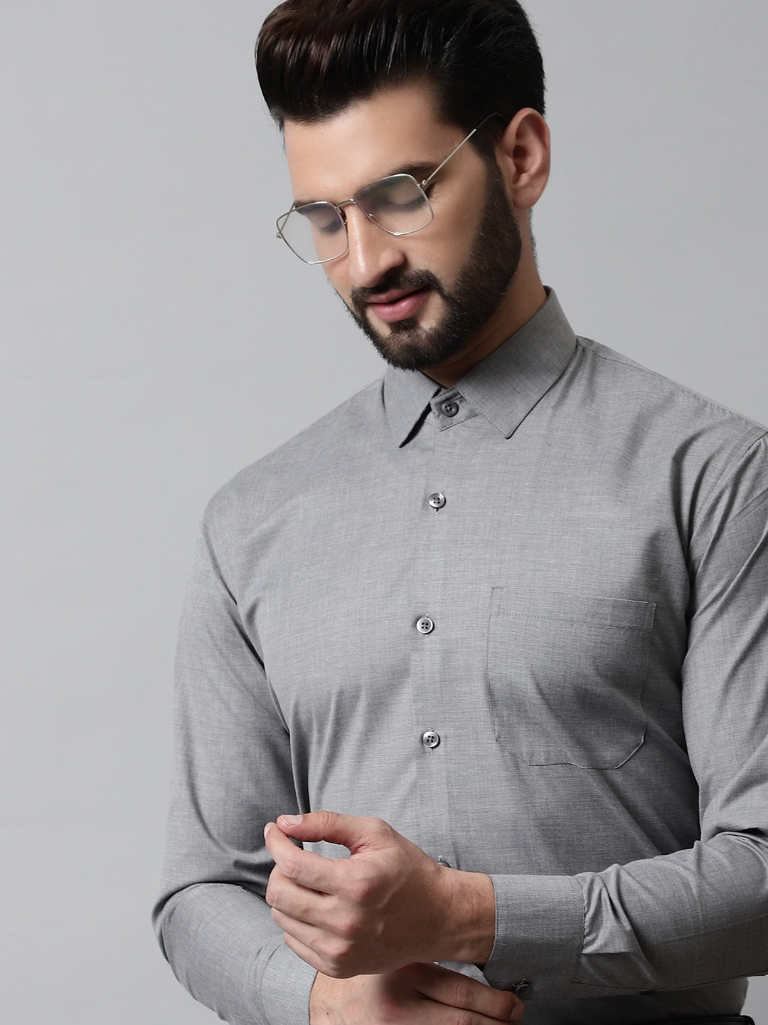 Jainish Men's Grey Classic Slim Fit Solid Formal Shirt