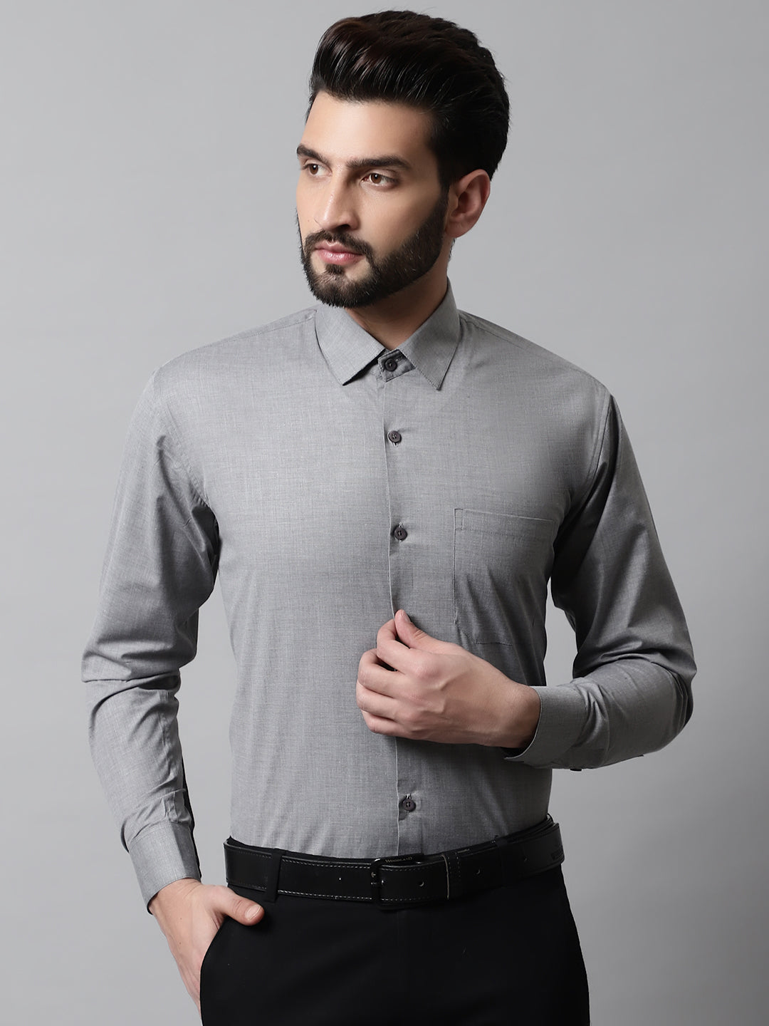 Jainish Men's Grey Classic Slim Fit Solid Formal Shirt