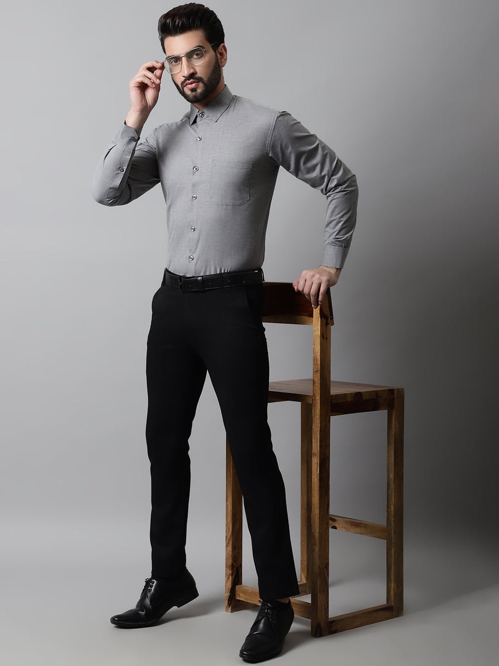 Jainish Men's Grey Classic Slim Fit Solid Formal Shirt