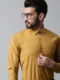 Jainish Men's Mustard Classic Slim Fit Solid Formal Shirt