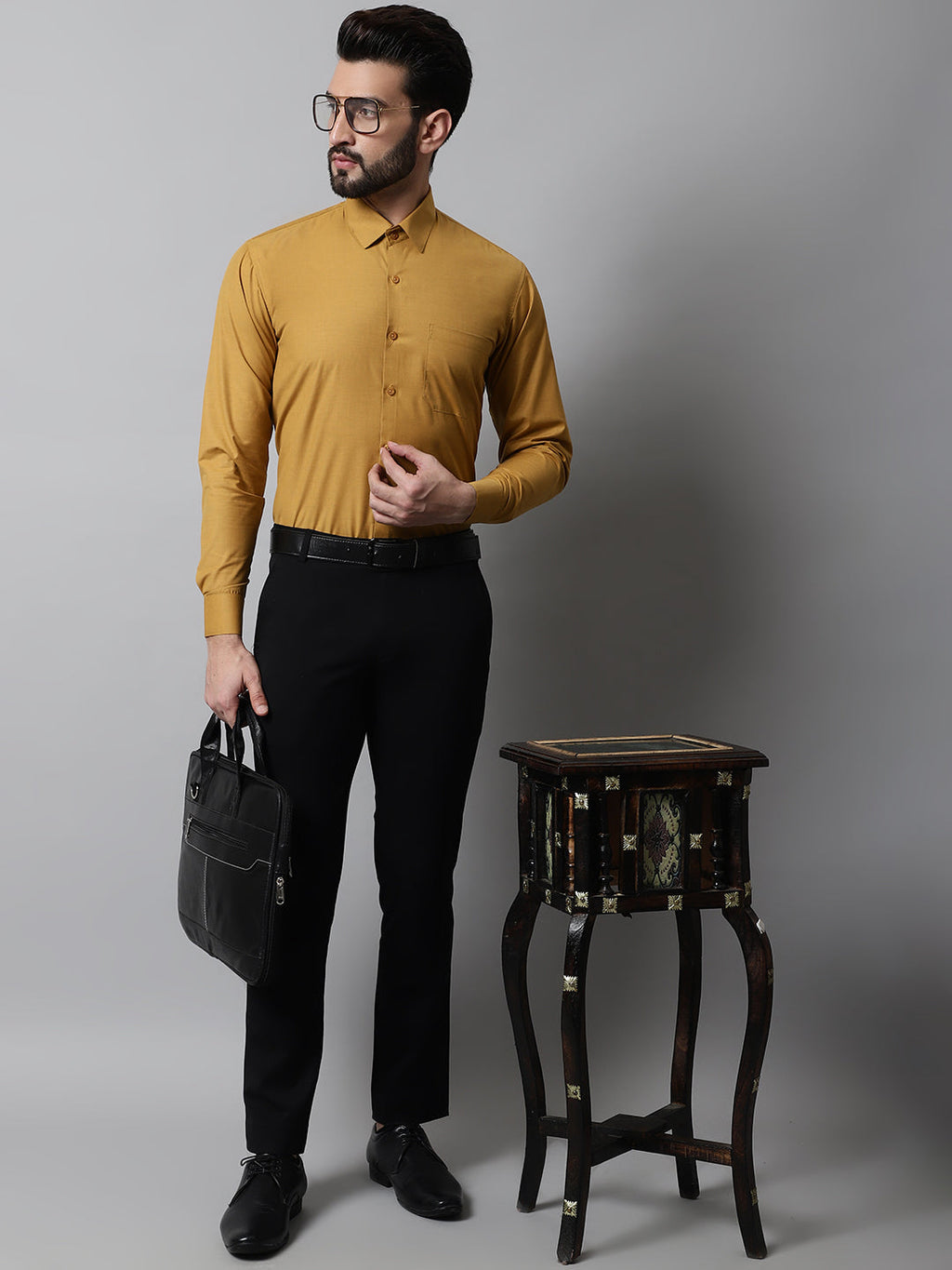 Jainish Men's Mustard Classic Slim Fit Solid Formal Shirt