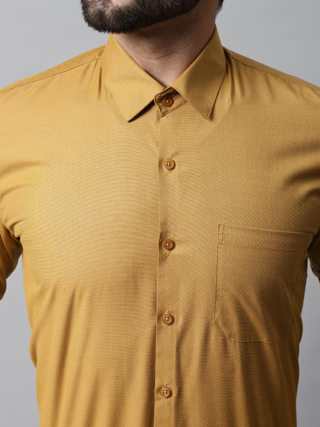 Jainish Men's Mustard Classic Slim Fit Solid Formal Shirt