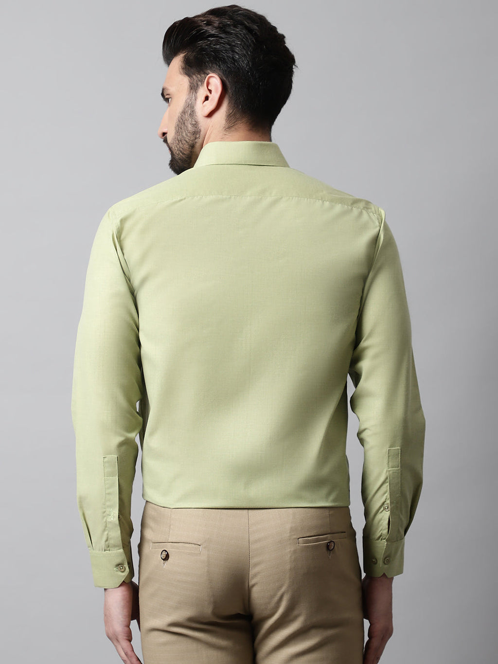 Jainish Men's Pista Green Classic Slim Fit Solid Formal Shirt