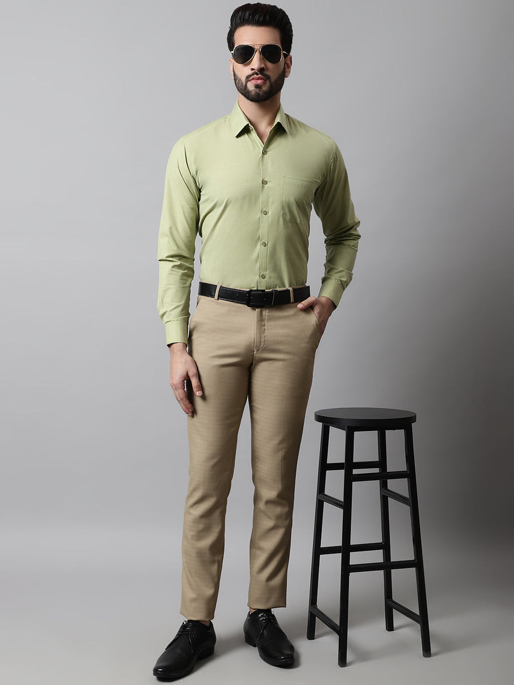 Jainish Men's Pista Green Classic Slim Fit Solid Formal Shirt