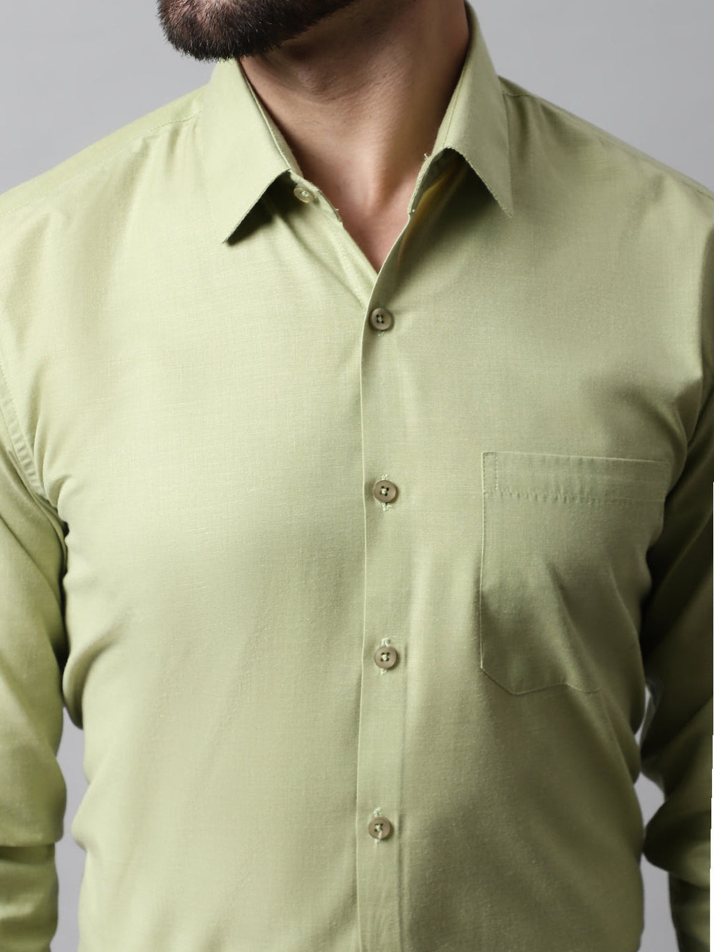Jainish Men's Pista Green Classic Slim Fit Solid Formal Shirt