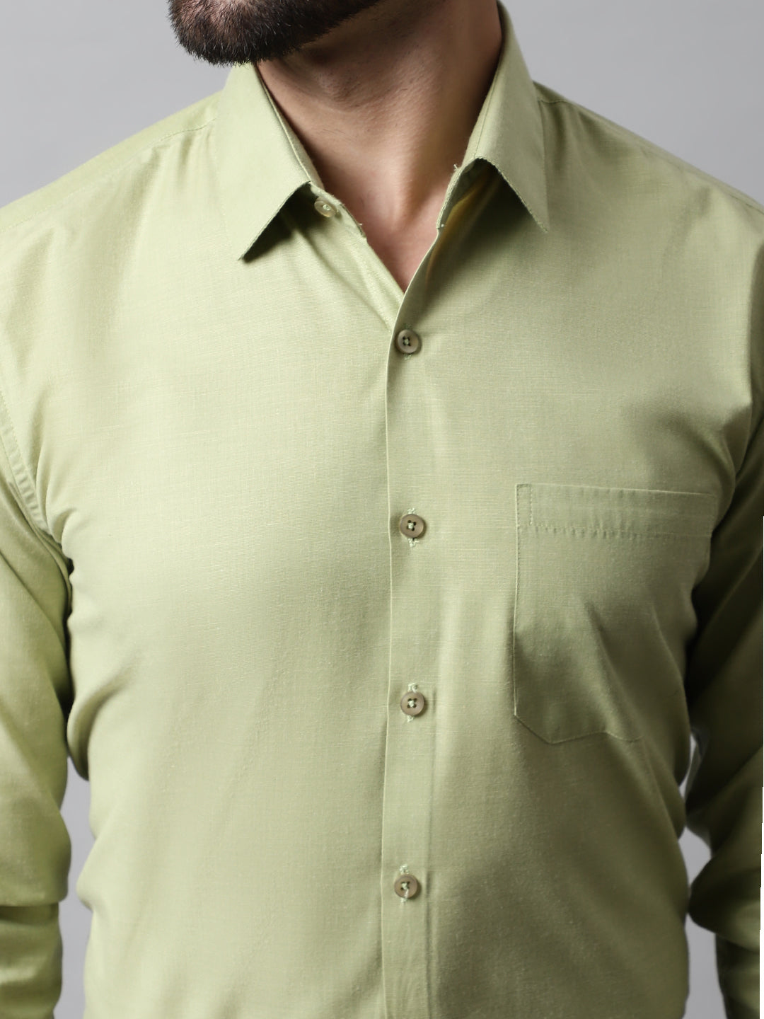 Jainish Men's Pista Green Classic Slim Fit Solid Formal Shirt
