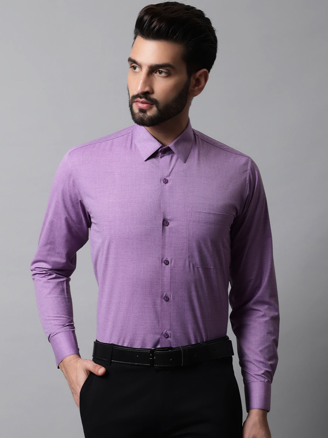 Jainish Men's Purple Classic Slim Fit Solid Formal Shirt