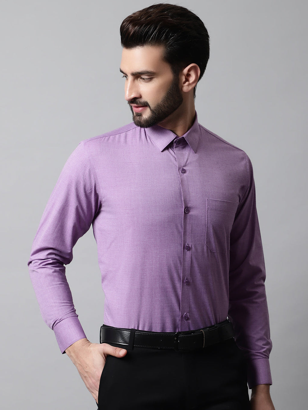 Jainish Men's Purple Classic Slim Fit Solid Formal Shirt