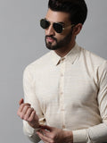 Jainish Men's Cream Cotton Classic Formal Shirt