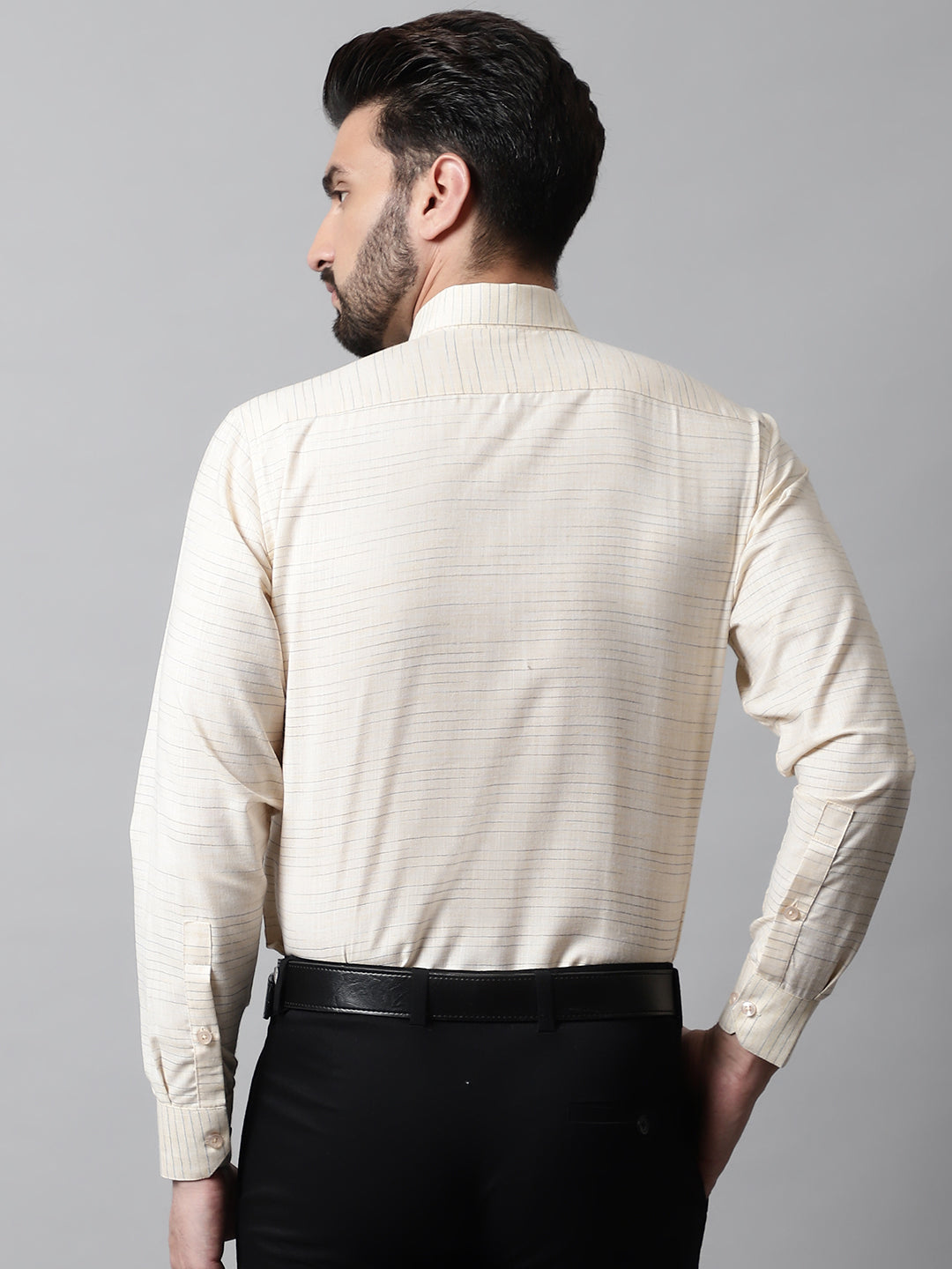 Jainish Men's Cream Cotton Classic Formal Shirt