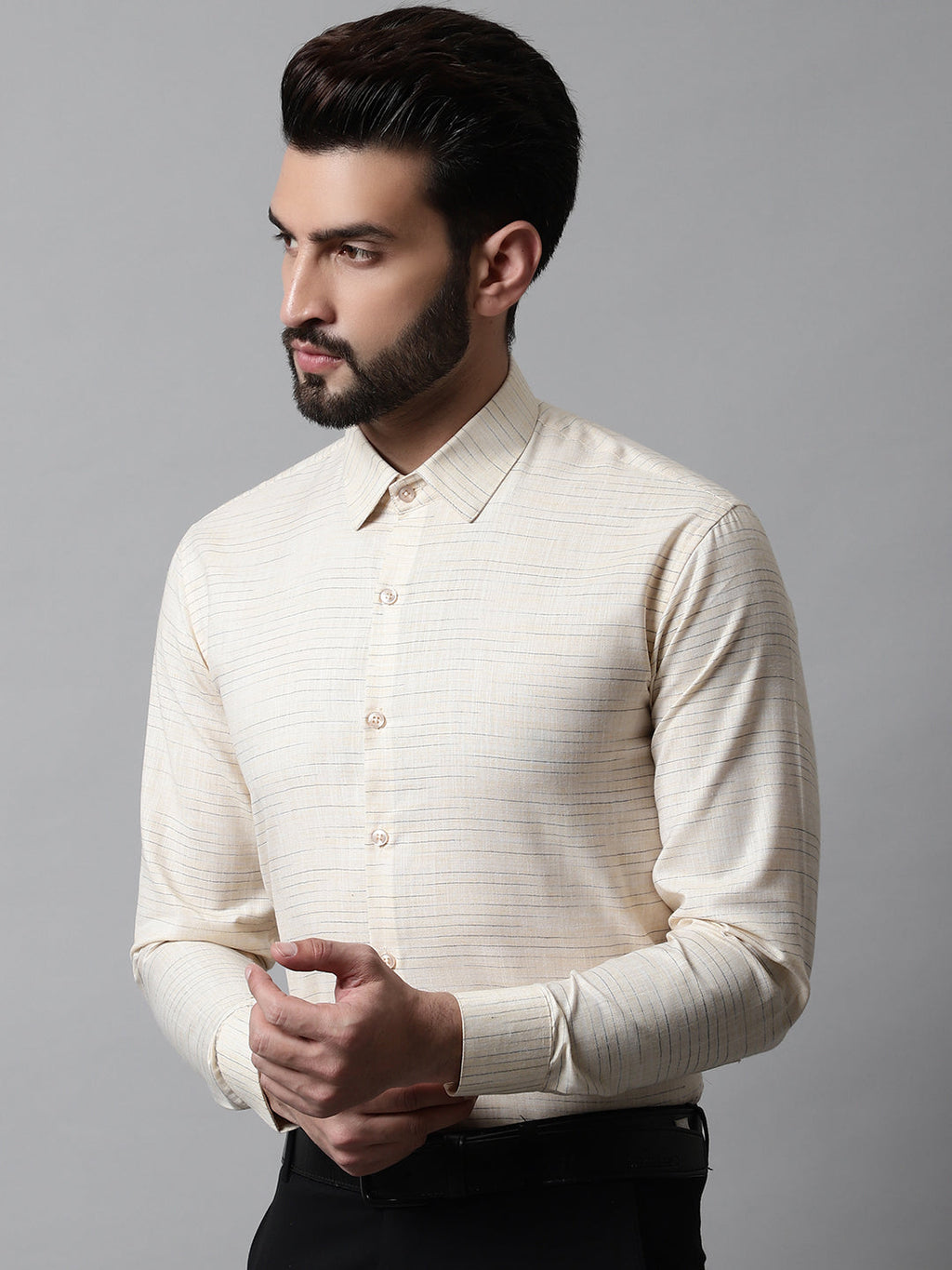 Jainish Men's Cream Cotton Classic Formal Shirt
