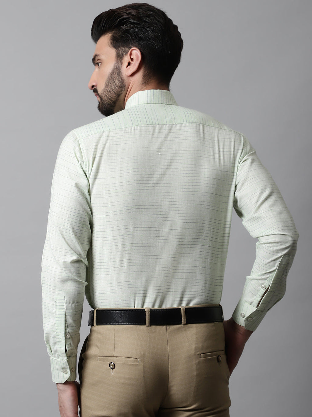 Jainish Men's Light-Green Cotton Classic Formal Shirt