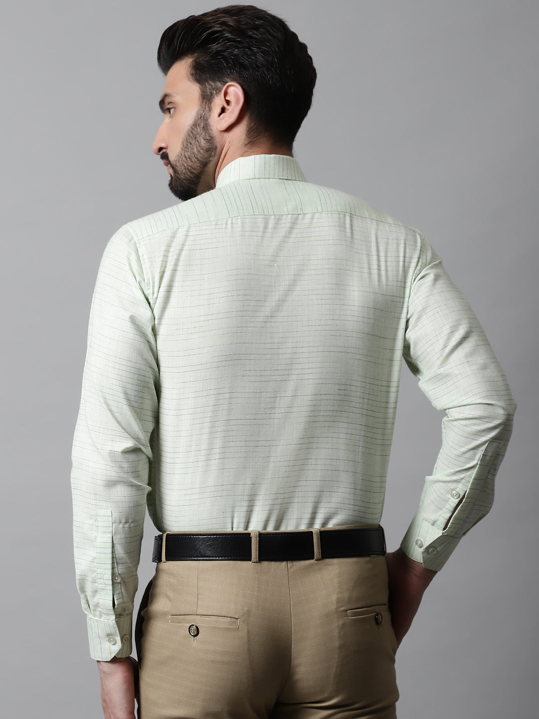 Jainish Men's Light-Green Cotton Classic Formal Shirt