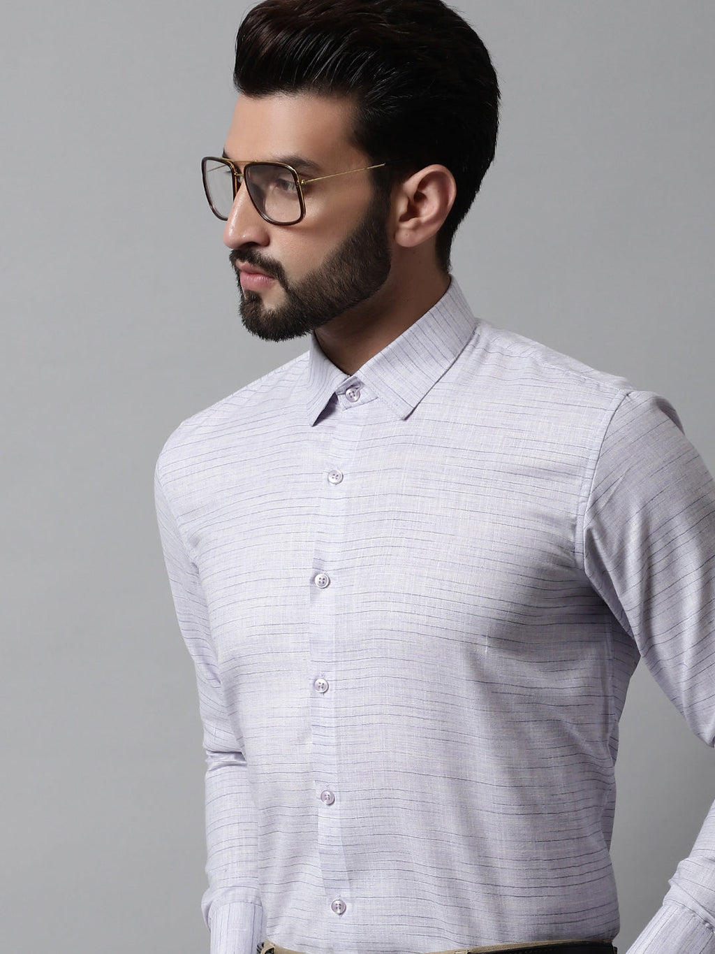 Jainish Men's Light-Purple Cotton Classic Formal Shirt