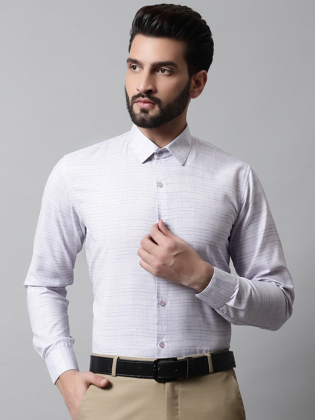 Jainish Men's Light-Purple Cotton Classic Formal Shirt