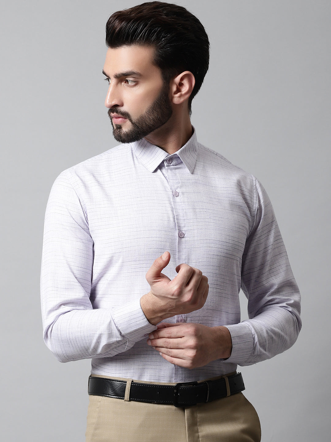 Jainish Men's Light-Purple Cotton Classic Formal Shirt