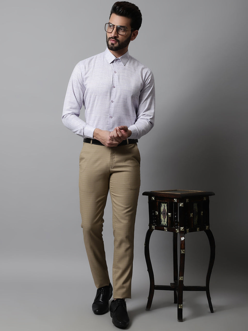 Jainish Men's Light-Purple Cotton Classic Formal Shirt