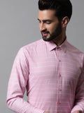 Jainish Men's Pink Classic Striped Formal Cotton Shirt