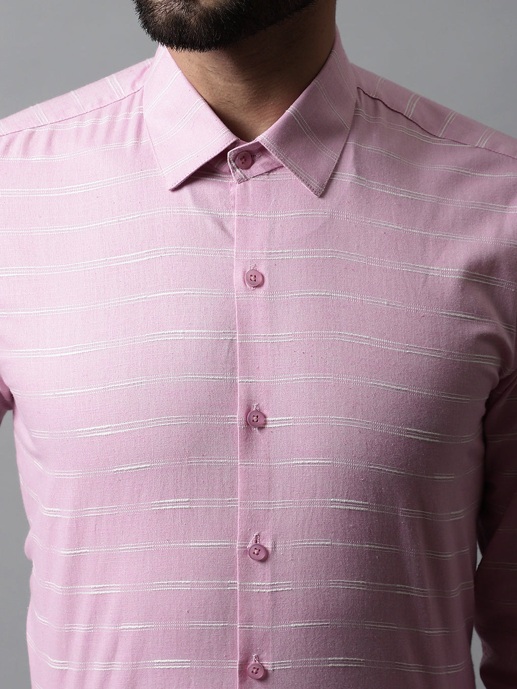 Jainish Men's Pink Classic Striped Formal Cotton Shirt