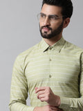 Jainish Men's Pista Green Classic Striped Formal Cotton Shirt