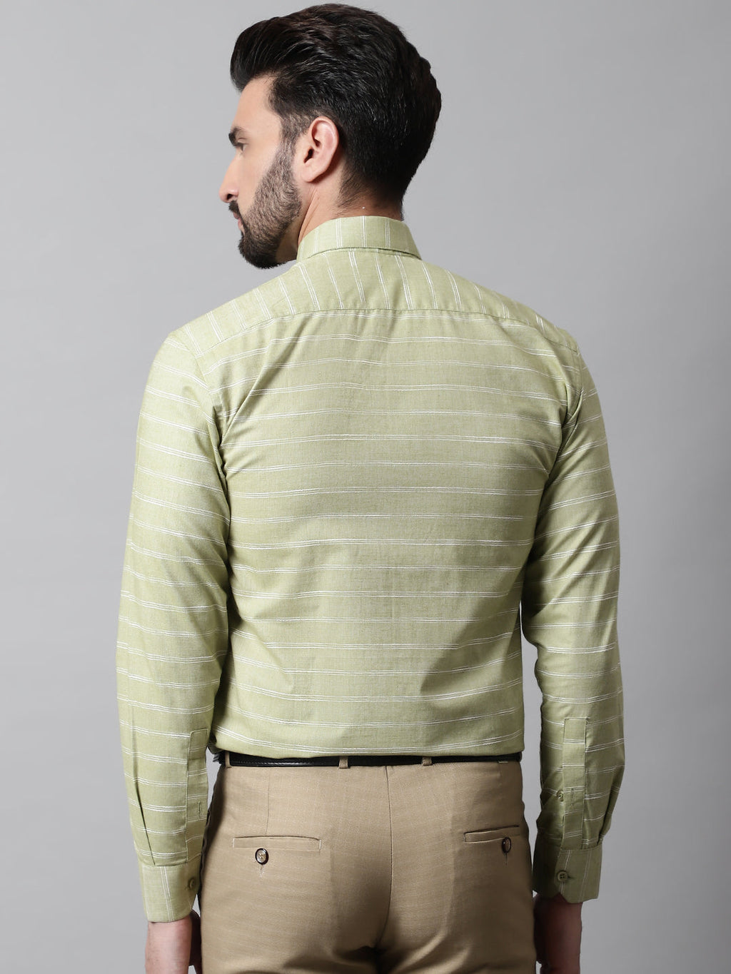 Jainish Men's Pista Green Classic Striped Formal Cotton Shirt