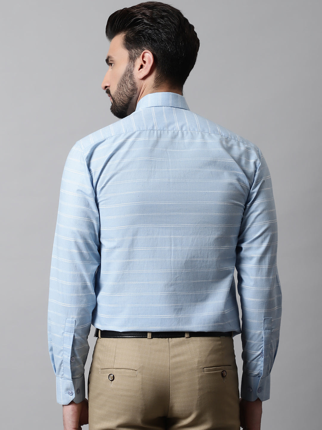 Jainish Men's Sky Blue Classic Striped Formal Cotton Shirt