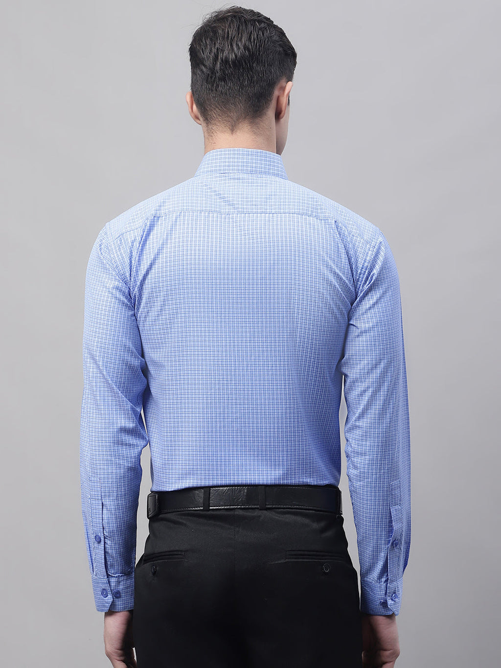 Jainish Men's Blue Micro Checked Formal Shirt