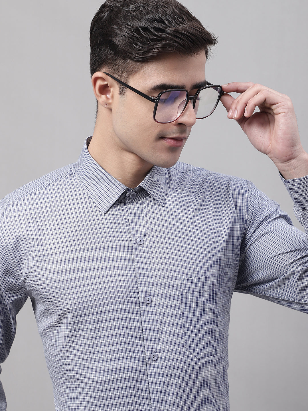 Jainish Men's Grey Micro Checked Formal Shirt