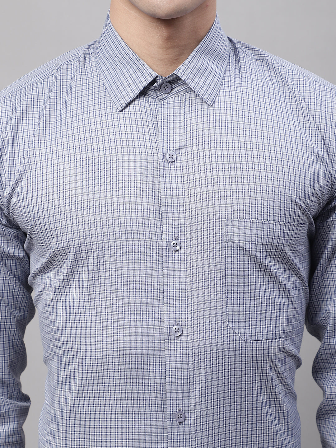 Jainish Men's Grey Micro Checked Formal Shirt