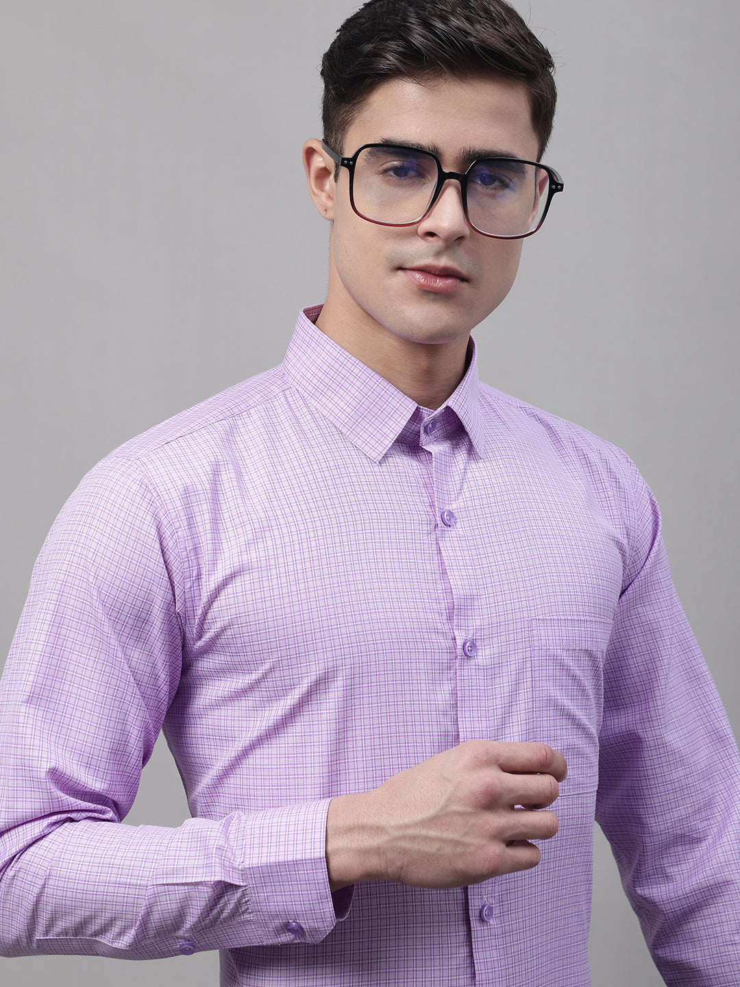 Jainish Men's Purple Micro Checked Formal Shirt