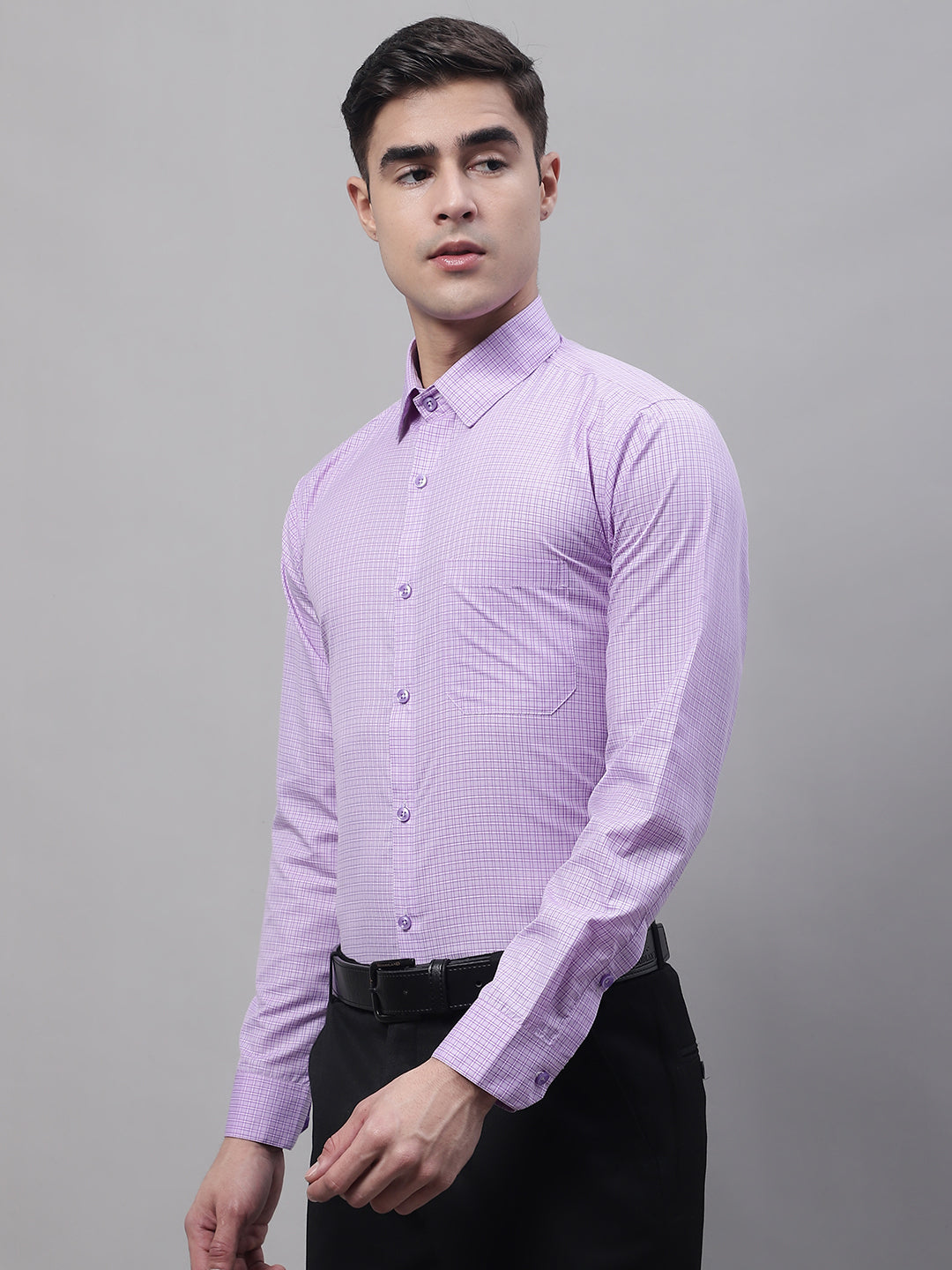 Jainish Men's Purple Micro Checked Formal Shirt