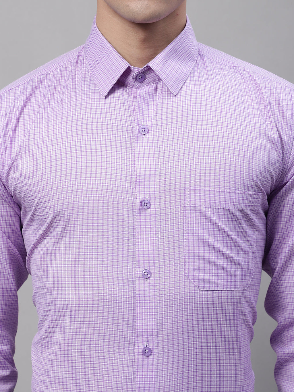 Jainish Men's Purple Micro Checked Formal Shirt