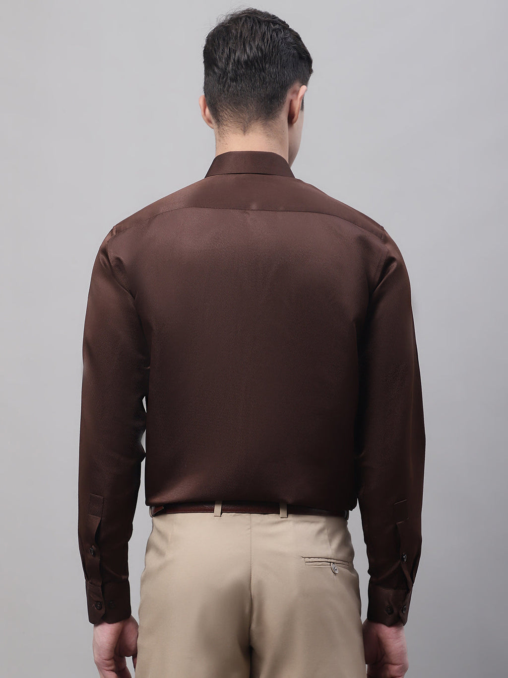 Jainish Men's Coffee Dobby Textured Formal Shirt