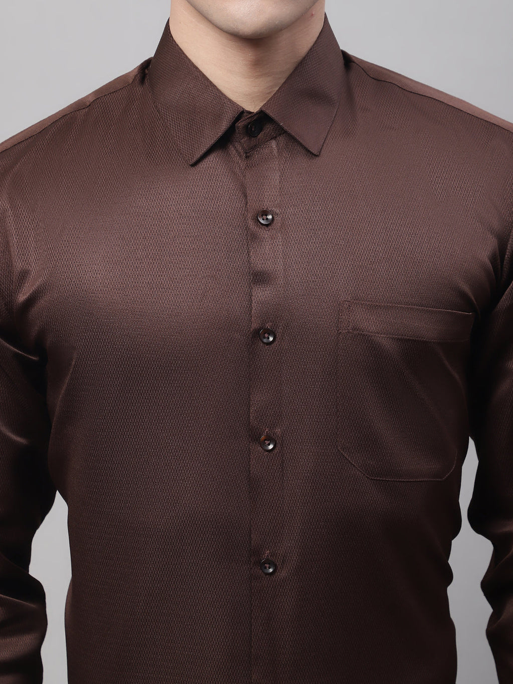 Jainish Men's Coffee Dobby Textured Formal Shirt