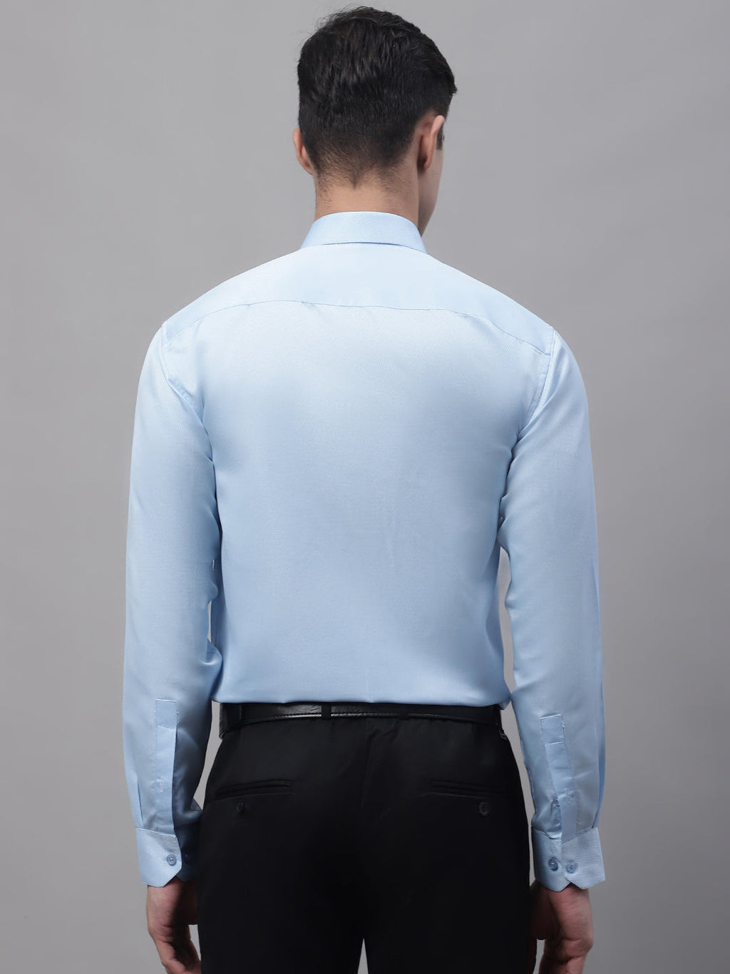 Jainish Men's Light-Blue Dobby Textured Formal Shirt