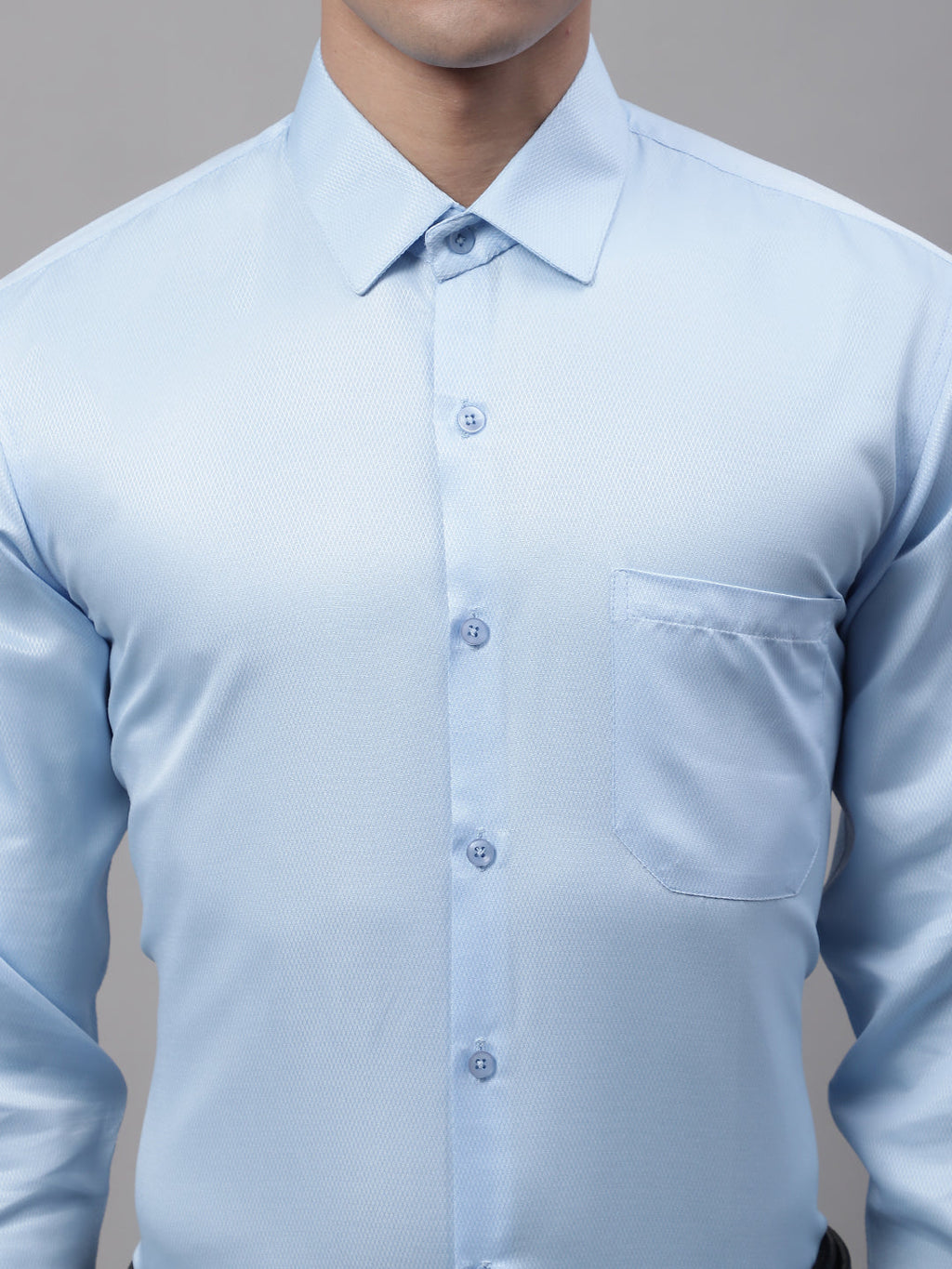 Jainish Men's Light-Blue Dobby Textured Formal Shirt