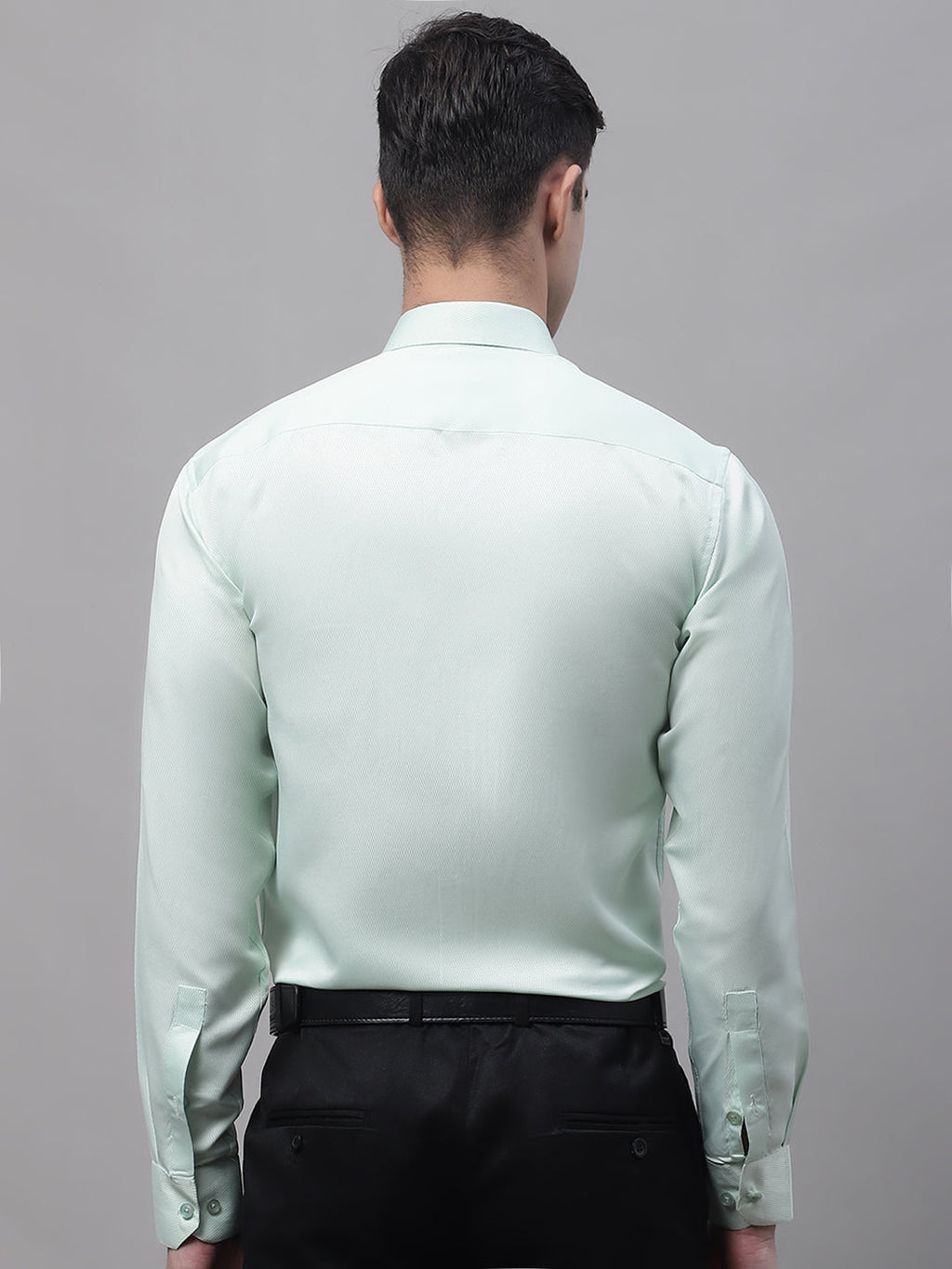 Jainish Men's Light-Green Dobby Textured Formal Shirt