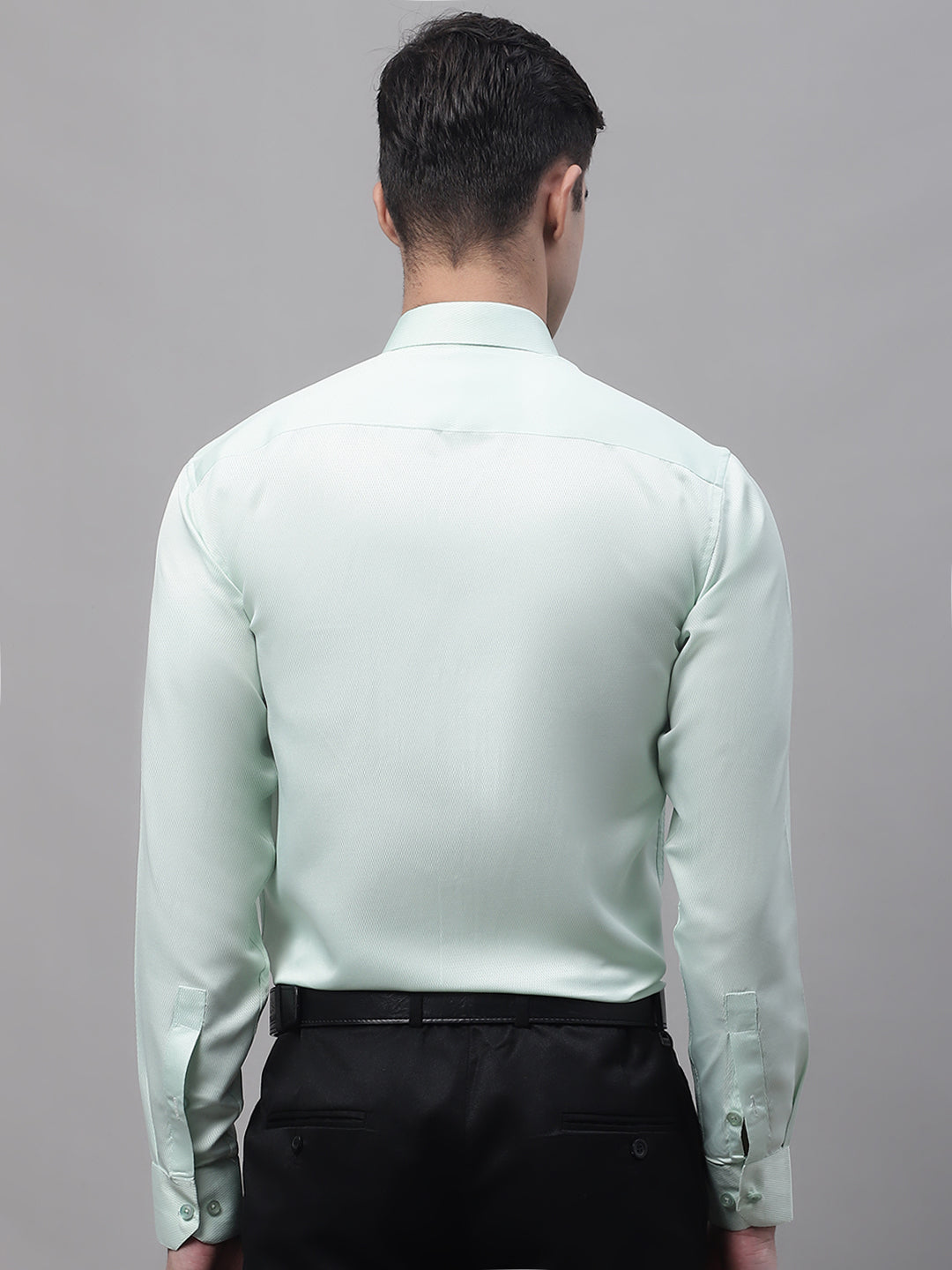 Jainish Men's Light-Green Dobby Textured Formal Shirt