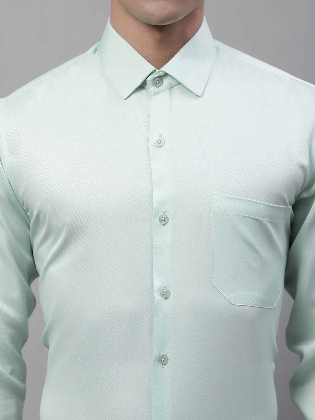 Jainish Men's Light-Green Dobby Textured Formal Shirt
