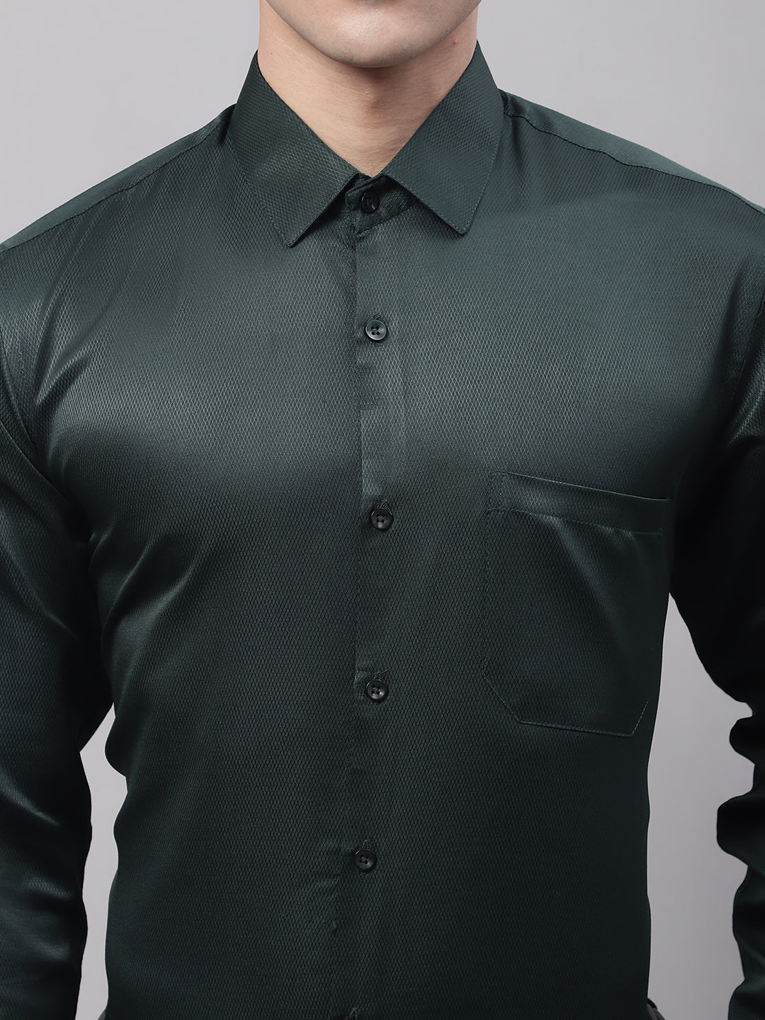 Jainish Men's Olive Green Dobby Textured Formal Shirt