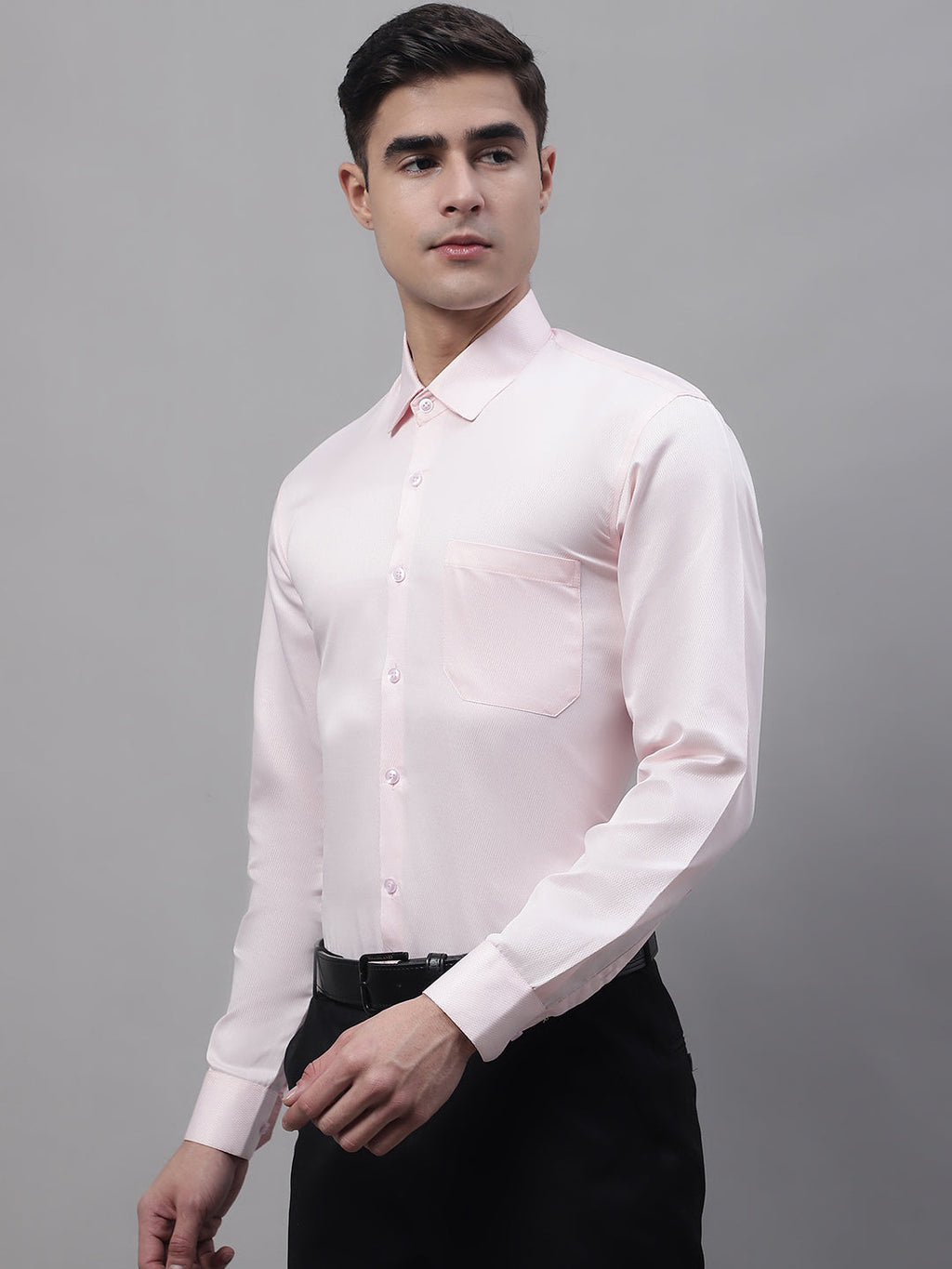 Jainish Men's Pink Dobby Textured Formal Shirt