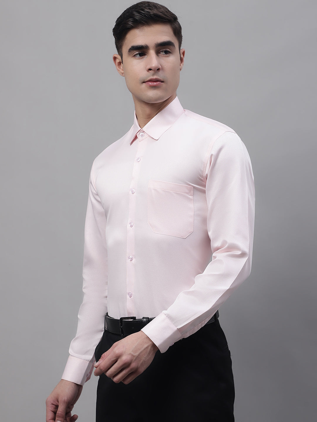 Jainish Men's Pink Dobby Textured Formal Shirt